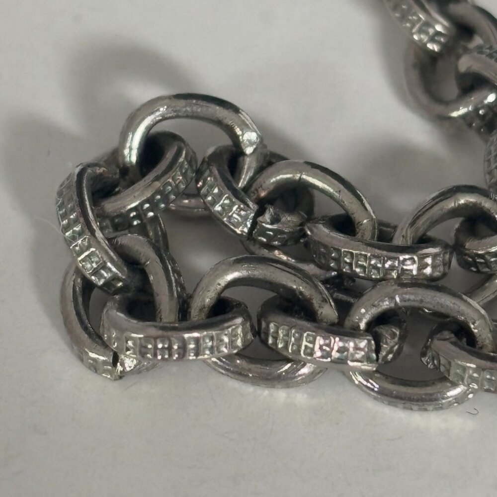 Chicos Long Silver Tone Textured Chain Necklace 34” Statement Layering Jewelry - Picture 3 of 6